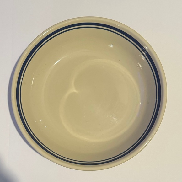 Roseville Ohio Friendship Pottery Large 13" Beige Blue Stripe Pasta Serving Bowl - Picture 2 of 6